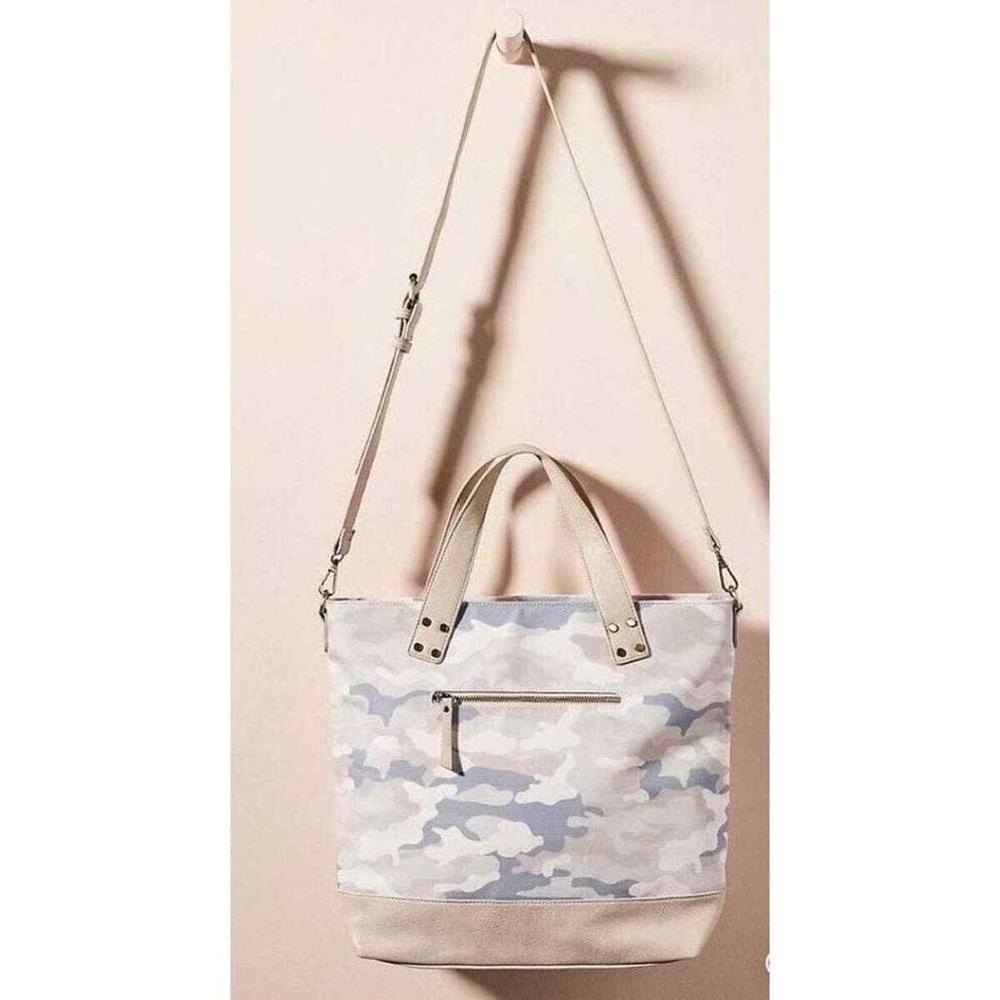 Anthropologie Cream and Gray Camouflage Tote